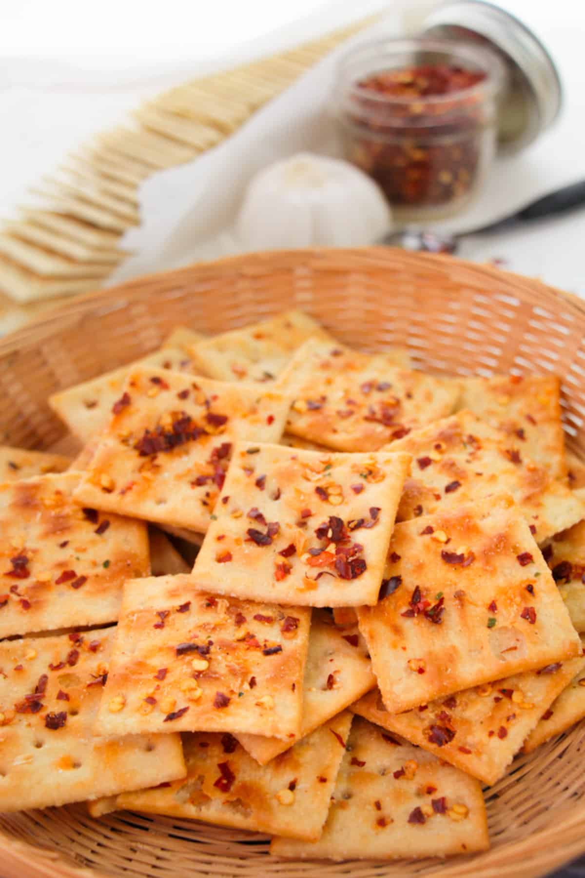 Crisp and spicy alabama fire crackers in serving bowl.