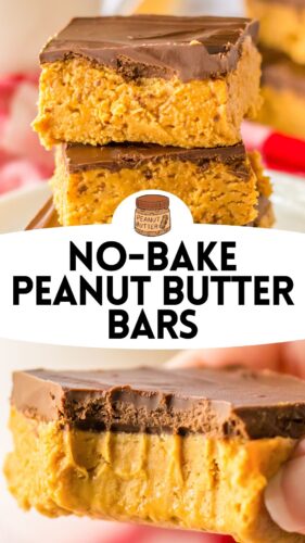 No-bake peanut butter bars pin image.