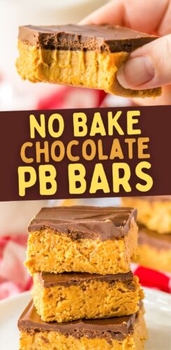 No bake chocolate pb bars pin collage.