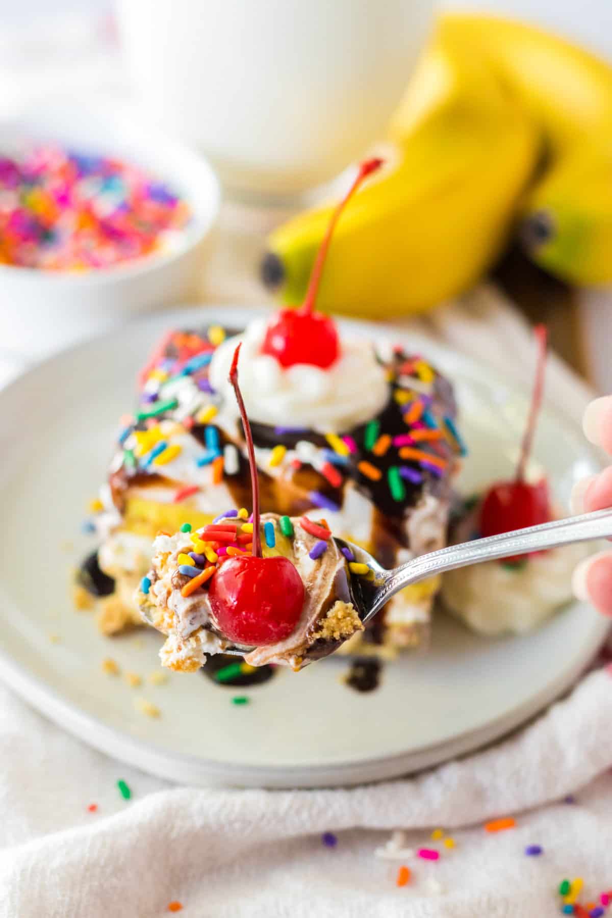 No-Bake Banana Split Icebox Cake Recipe | Strawberry Banana!