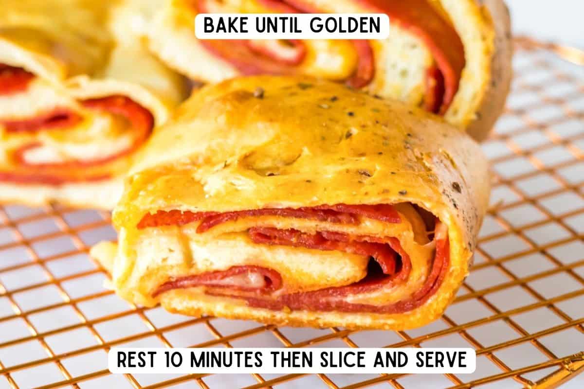 Bake until golden, rest 10 minutes, then slice and serve.