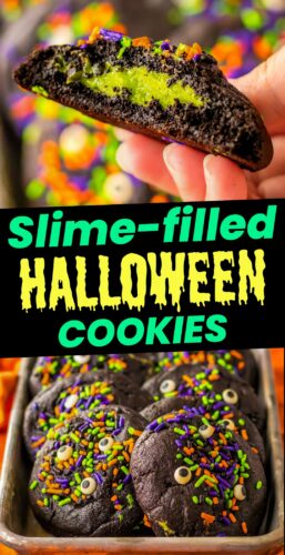 Slime filled Halloween cookies pin.