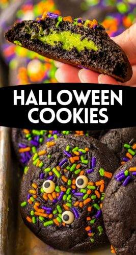 Halloween cookies filled with green slime pin.