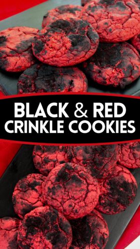 Black and Red Crinkle Cookies Pinterest Collage.