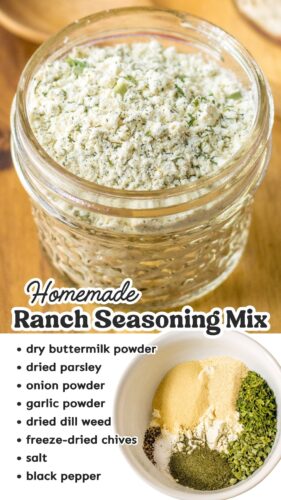 Ranch Seasoning Mix Recipe pin with ingredients listed.