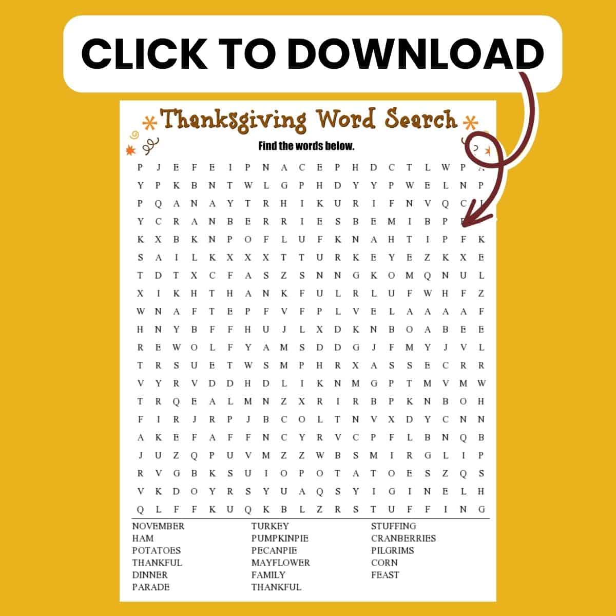 Click here to access the Thanksgiving Word Search PDF.