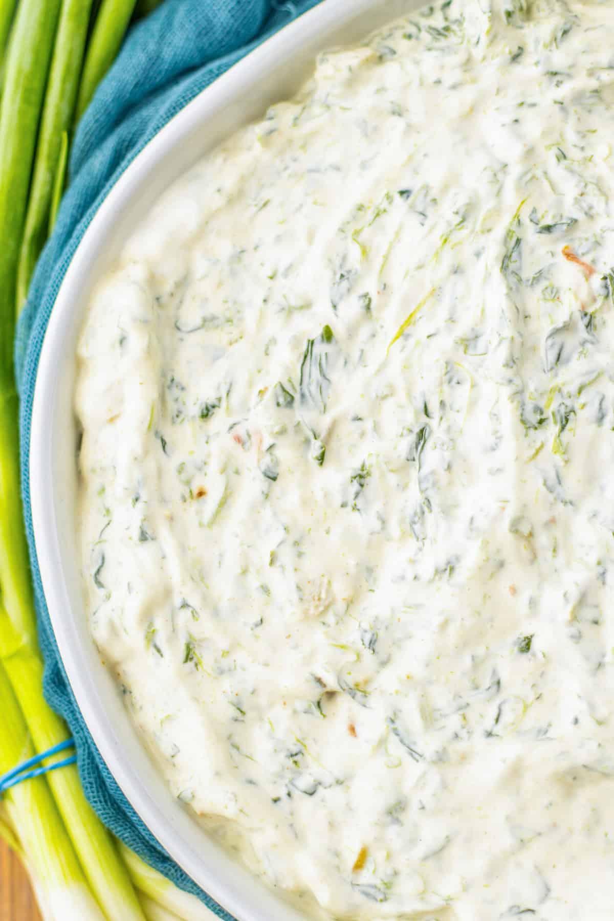 Close up to show creamy texture of Knorr vegetable mix spinach dip.
