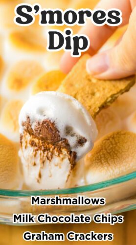 S'mores Dip pin with ingredients listed.