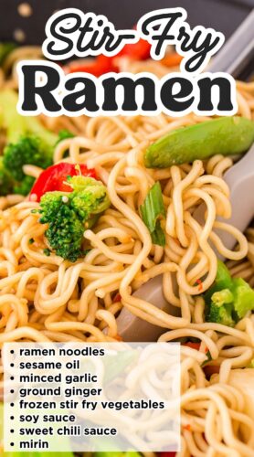 Stir-Fry Ramen Noodle Recipe Pin with ingredients listed.