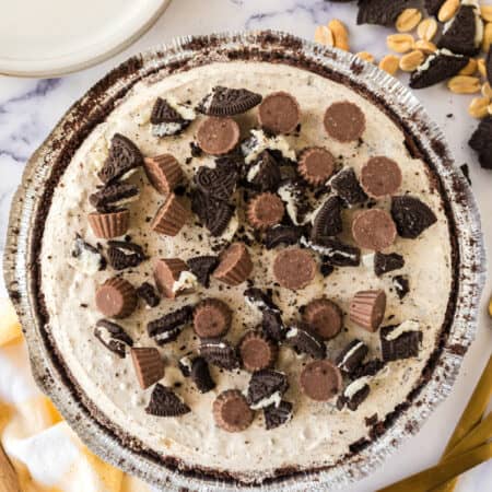 Frozen oreo chocolate peanut butter pie with bought oreo crust.