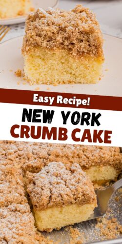 Pin. Reads: Easy RecipeL New York Crumb Cake.