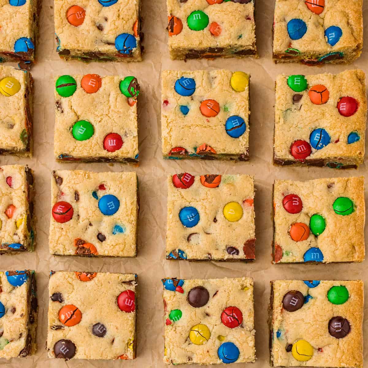 Chocolate chip and M&M cookie bars.