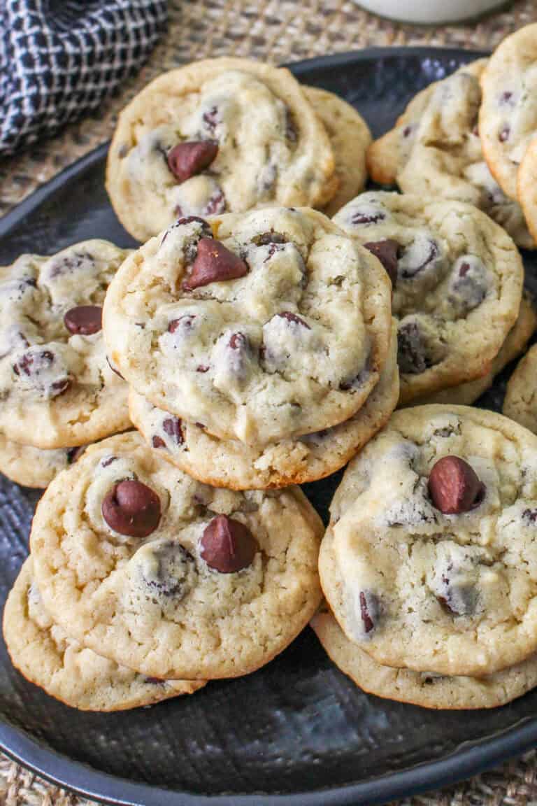A plate full of Greek yogurt chocolate chip cookies, perfect for a sweet treat without eggs.