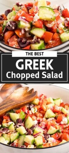 A collage pin highlighting "The Best Greek Chopped Salad" with a close-up shot.