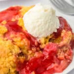Rhubarb dump cake with vanilla ice cream.