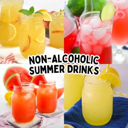 A collage pin of four colorful non-alcoholic summer drinks with bold text in the center reading "Non-Alcoholic Summer Drinks."