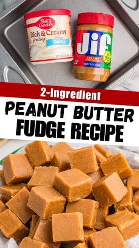 Make this 2-ingredient peanut butter fudge in minutes using just vanilla frosting and creamy peanut butter. It’s an easy fudge recipe that’s perfect for holidays, gifting, or anytime you need a quick sweet fix. No special equipment or candy thermometers required!
