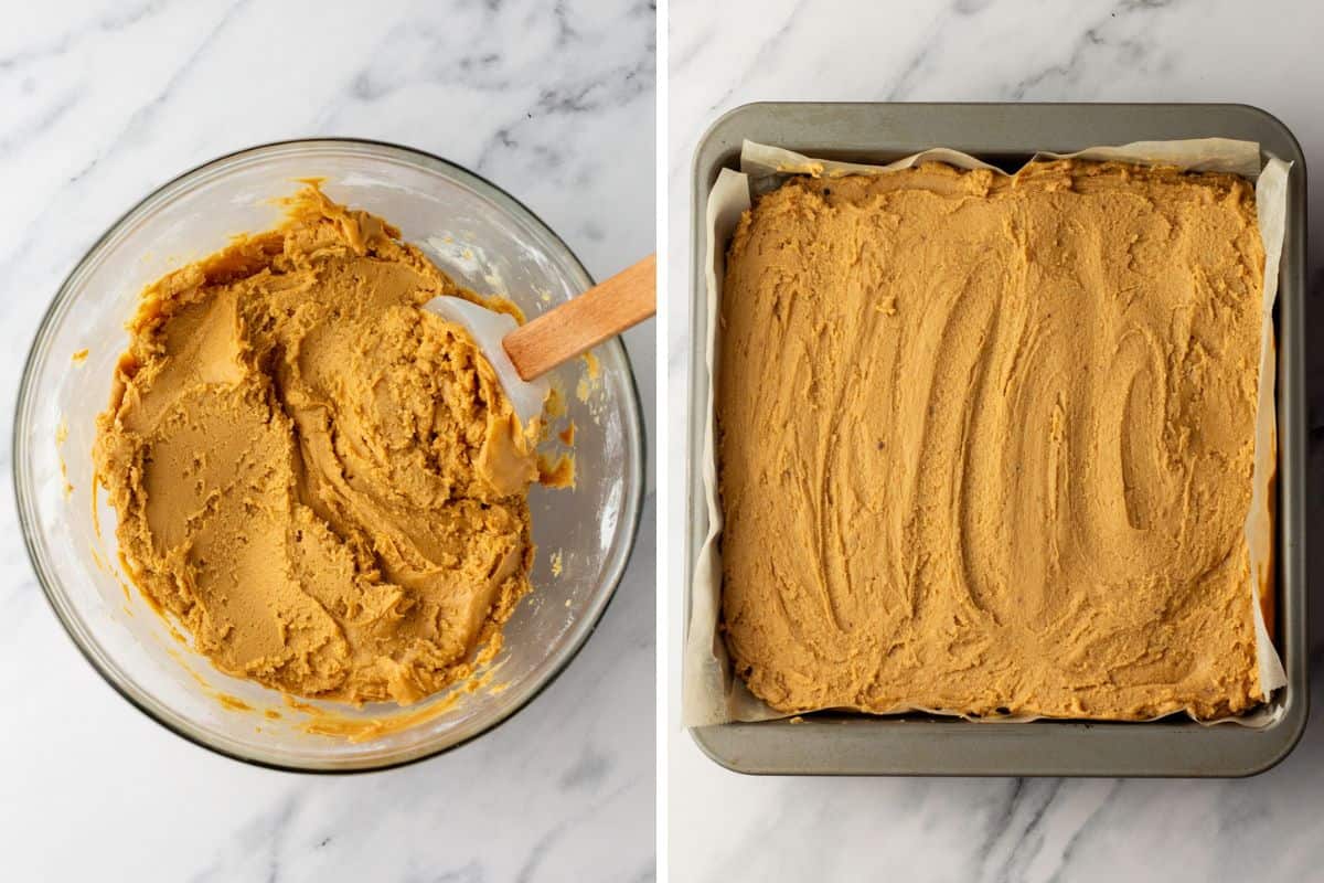 Side-by-side of peanut butter mixture and spread layer.