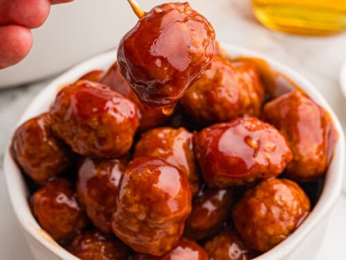 Easy Honey BBQ Crockpot Meatballs (5 Ingredients)